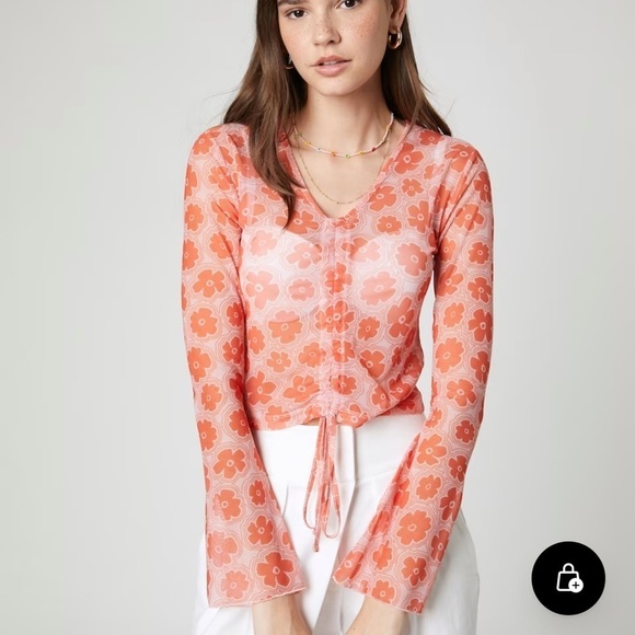 Florence by Mills exclusive ABOUT YOU ‘Foggy’ Flare Sleeve Y2K Top in Orange - Picture 2 of 14